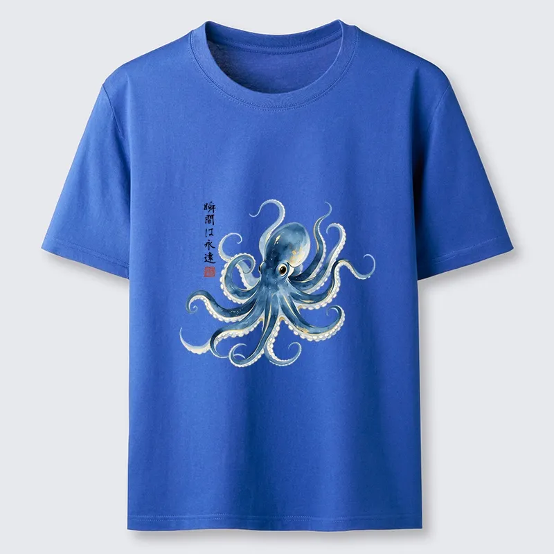 Tokyo-Tiger Stylish Blue Octopus Japanese Classic T-Shirt