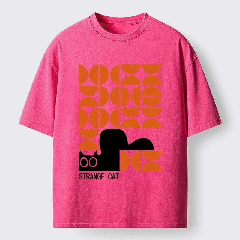 Tokyo-Tiger Black Cat Geometric Pattern Washed T-Shirt