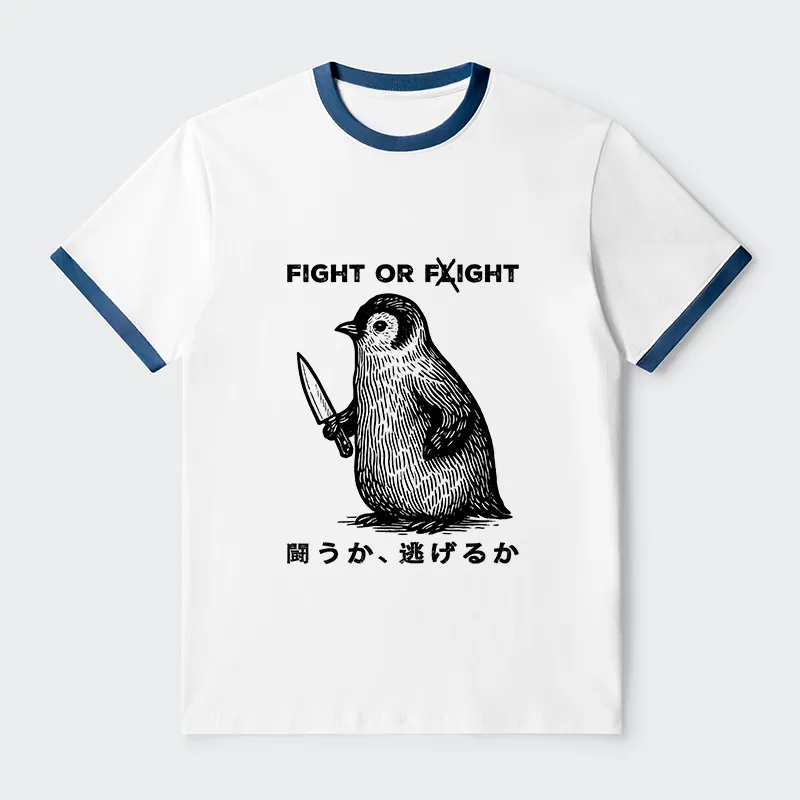 Tokyo-Tiger Funny Fight Or Flight Contrast Trim T-Shirt