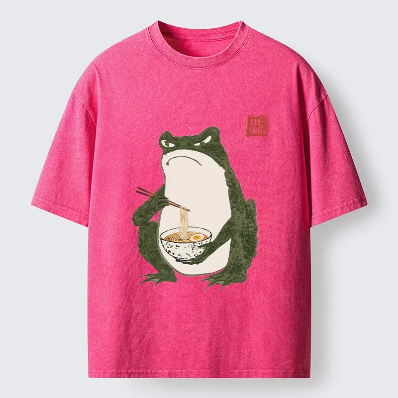 Tokyo-Tiger Grumpy Frog Loves Ramen Washed T-Shirt