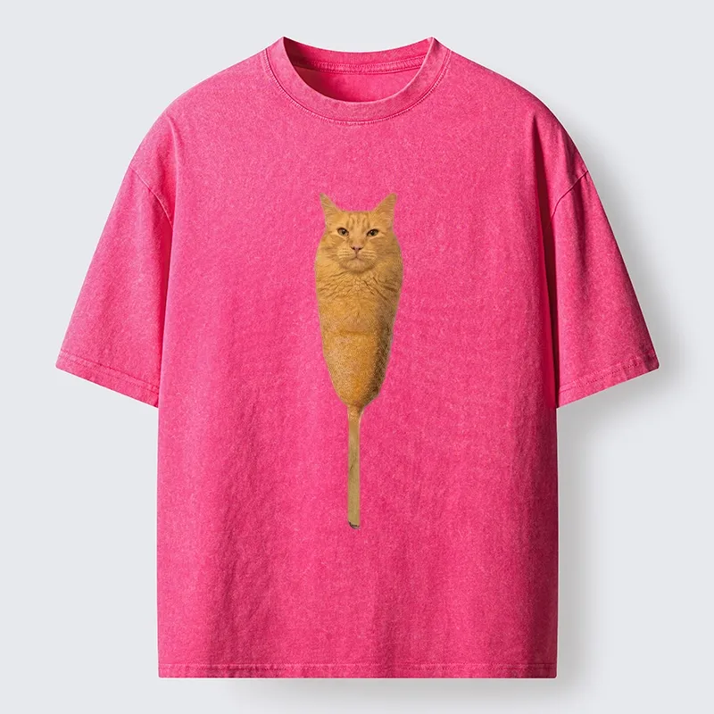 Tokyo-Tiger Orange Cat Corn Dog Meme Washed T-Shirt