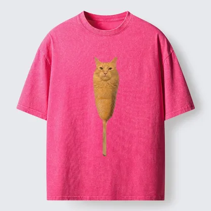 Tokyo-Tiger Orange Cat Corn Dog Meme Washed T-Shirt
