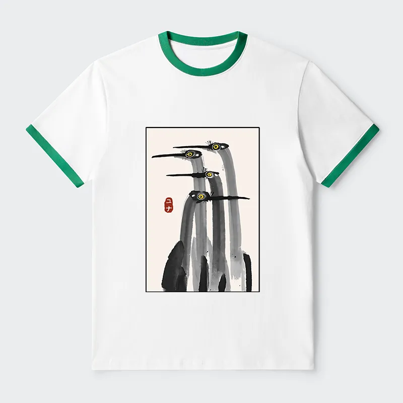 Tokyo-Tiger Japanese Crane Poster Contrast Trim T-Shirt