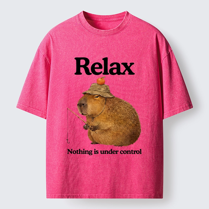 Tokyo-Tiger Capybara Fishing Funny Meme Washed T-Shirt