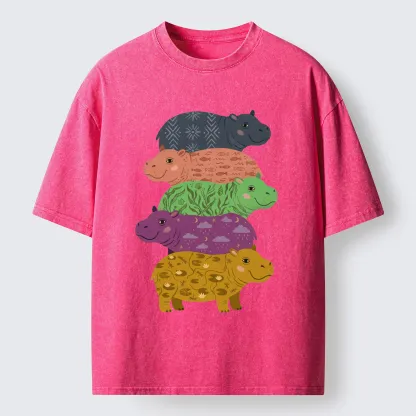 Tokyo-Tiger Stack Of Moodengs Washed T-Shirt
