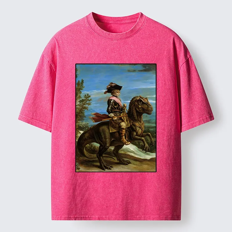 Tokyo-Tiger Fancy Cat Knight On Dinosaur Washed T-Shirt