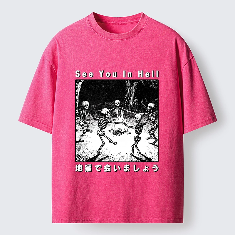 Tokyo-Tiger Funny Skeleton Hell Party Washed T-Shirt
