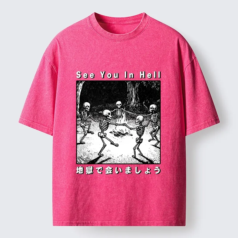 Tokyo-Tiger Funny Skeleton Hell Party Washed T-Shirt