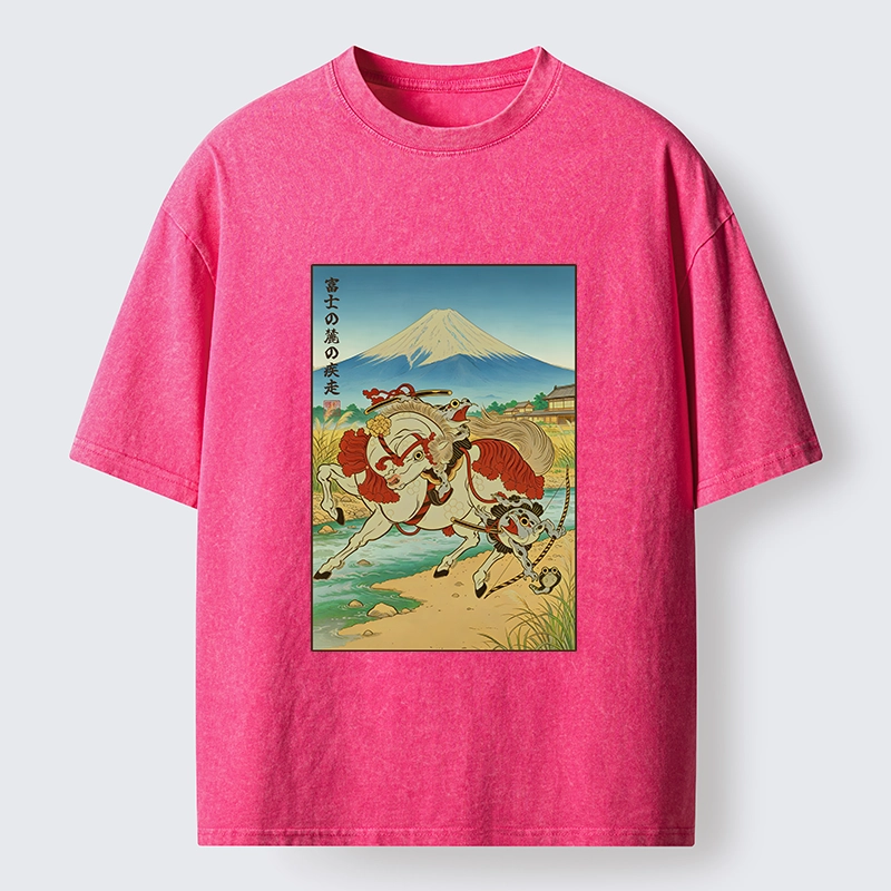 Tokyo-Tiger Samurai Frog Under Mount Fuji Washed T-Shirt