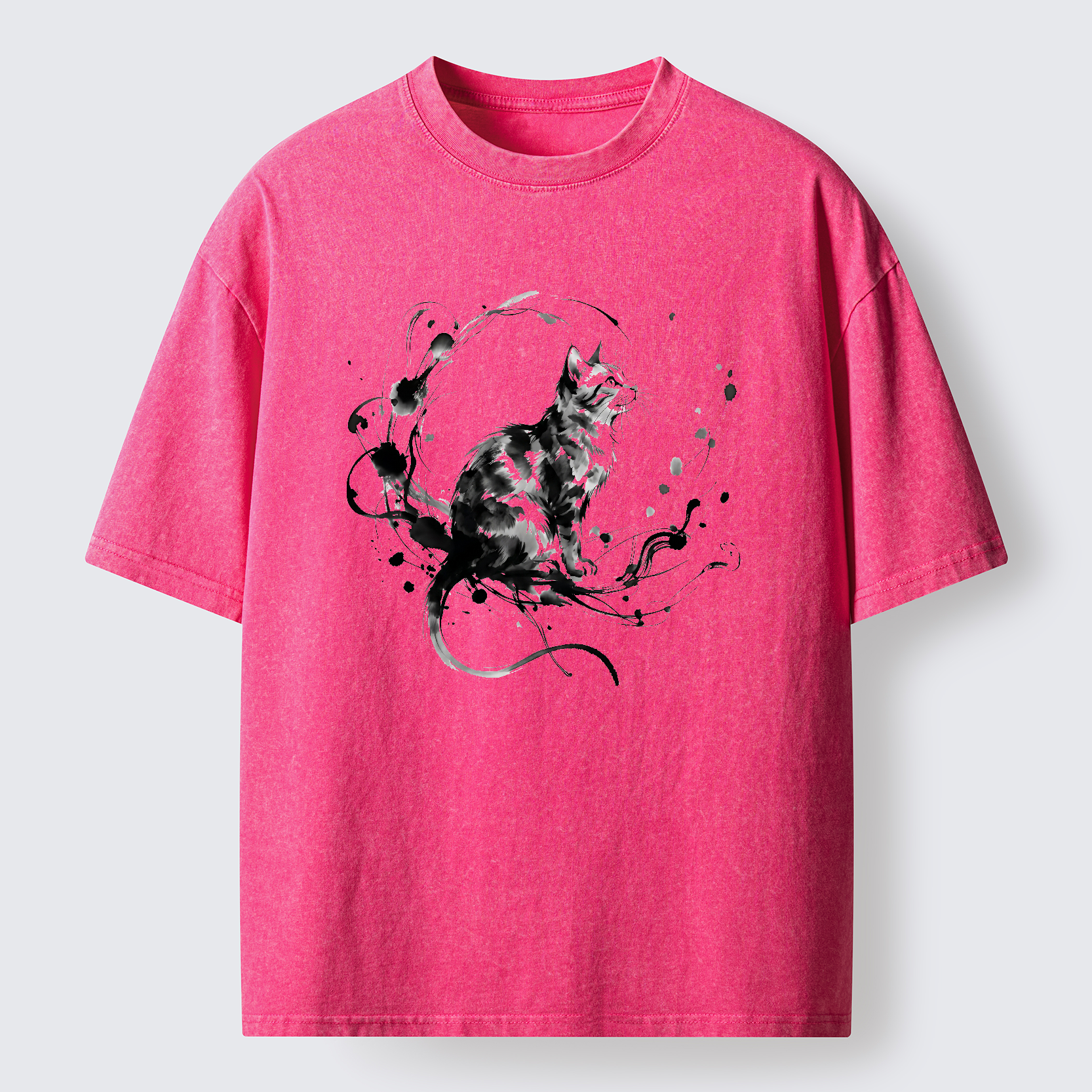 Tokyo-Tiger Ink Cat Washed T-Shirt