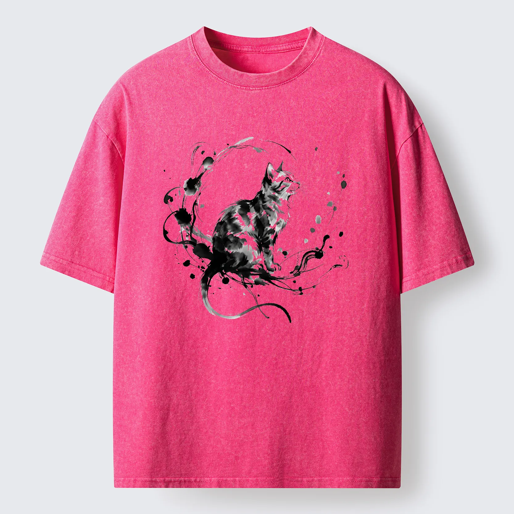 Tokyo-Tiger Ink Cat Washed T-Shirt
