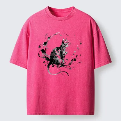 Tokyo-Tiger Ink Cat Washed T-Shirt