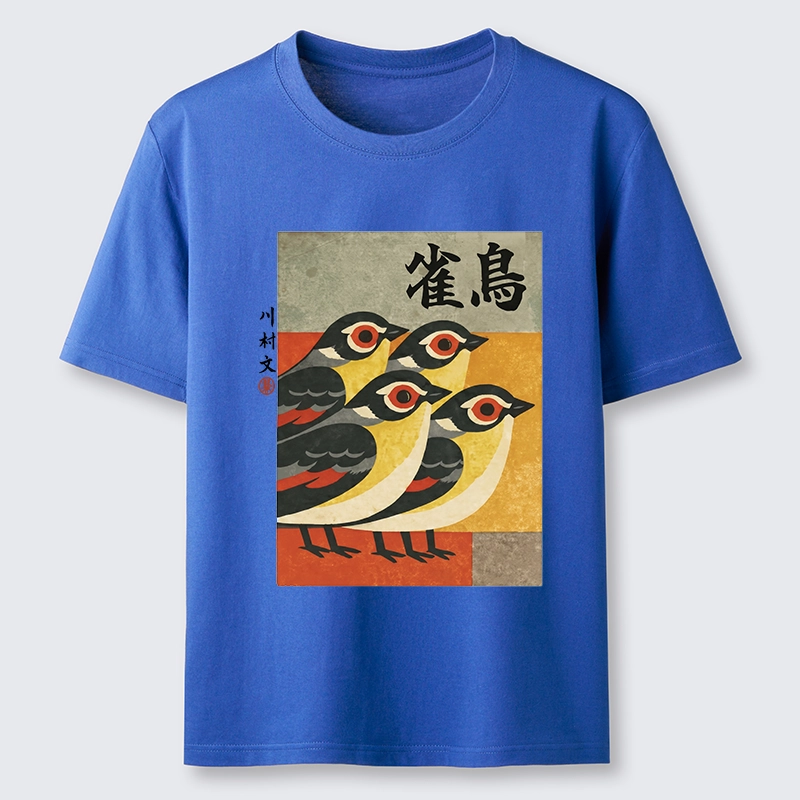 Tokyo-Tiger Cute Sparrows In Retro Japanese Print Classic T-Shirt