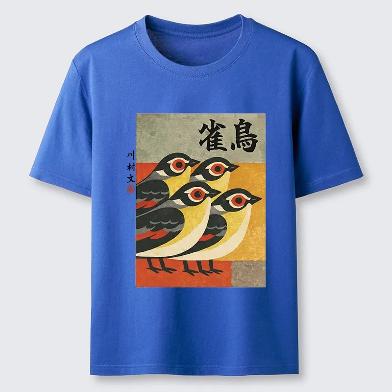 Tokyo-Tiger Cute Sparrows In Retro Japanese Print Classic T-Shirt