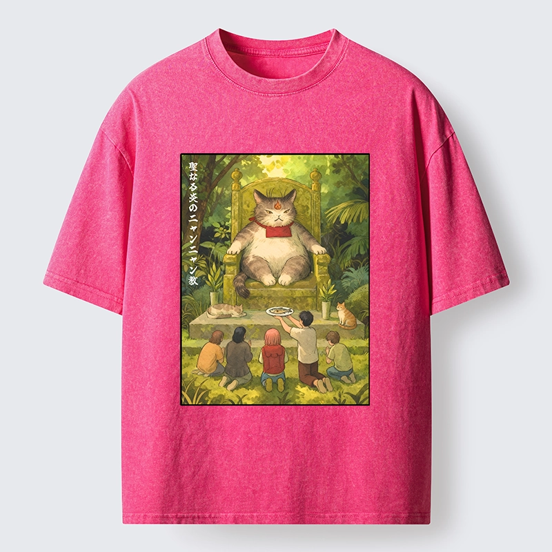Tokyo-Tiger Cat Religion Meme With Humans Washed T-Shirt