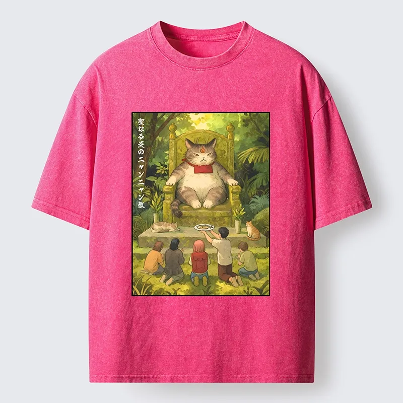 Tokyo-Tiger Cat Religion Meme With Humans Washed T-Shirt
