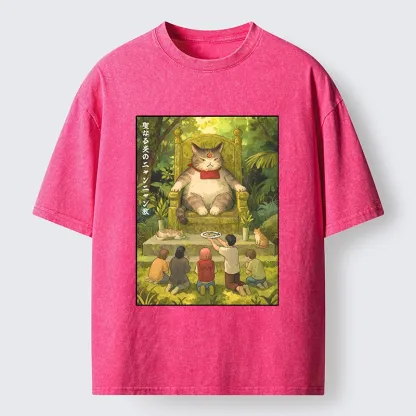 Tokyo-Tiger Cat Religion Meme With Humans Washed T-Shirt