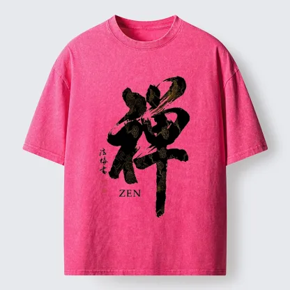 Tokyo-Tiger Japanese Zen Kanji Art Prints Washed T-Shirt