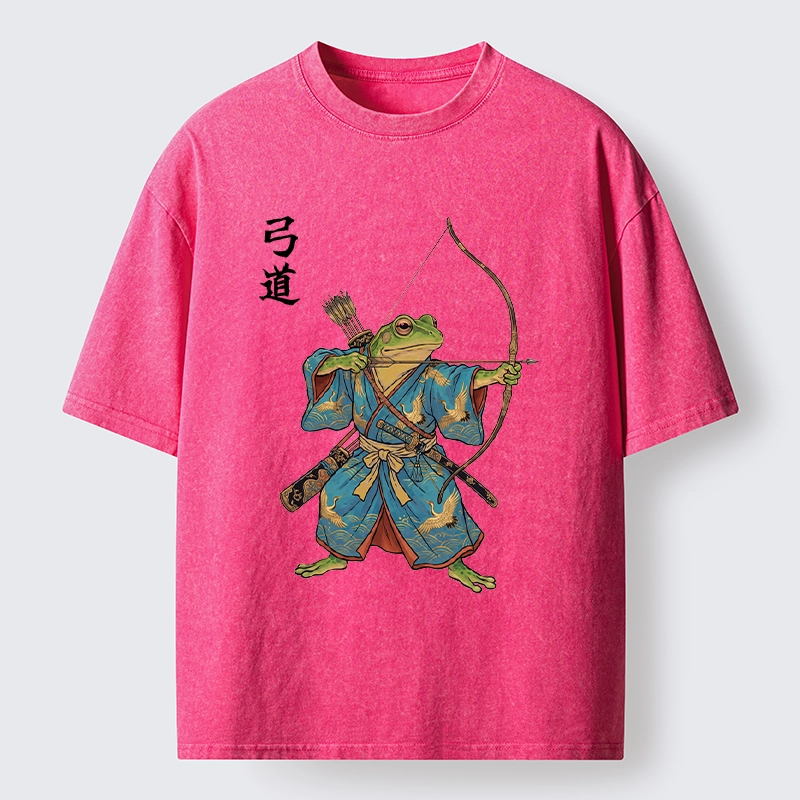 Tokyo-Tiger Frog Samurai Archery Art Washed T-Shirt