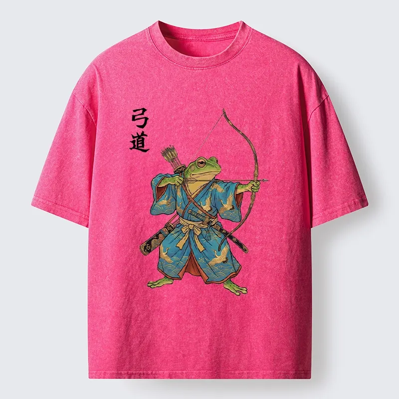 Tokyo-Tiger Frog Samurai Archery Art Washed T-Shirt