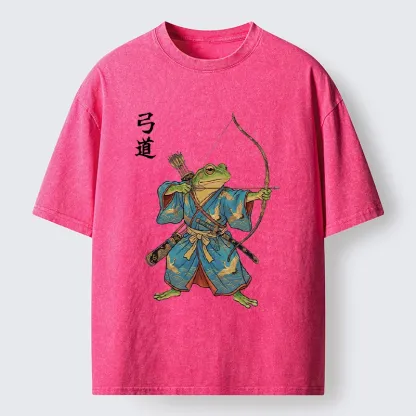 Tokyo-Tiger Frog Samurai Archery Art Washed T-Shirt