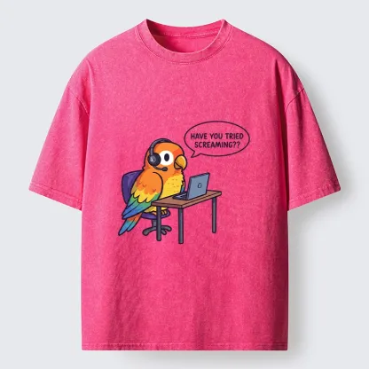 Tokyo-Tiger Funny Bird Call Center Agent Washed T-Shirt