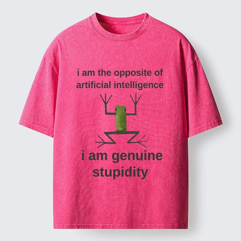 Tokyo-Tiger Genuine Stupidity Frog Meme Washed T-Shirt