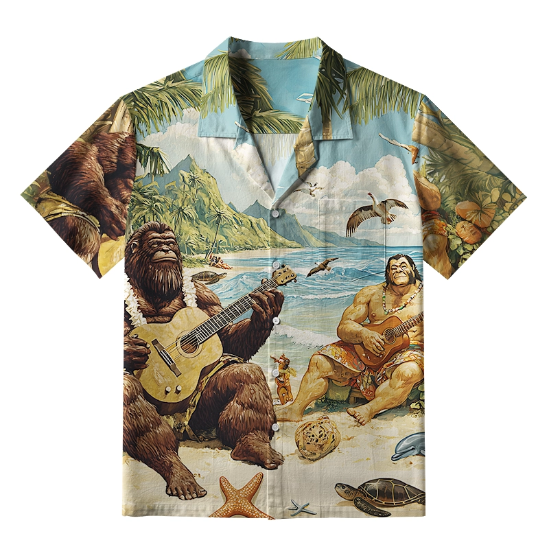 Tokyo-Tiger Funny Bigfoot Playing Guitar Aloha Hawaiian Shirt