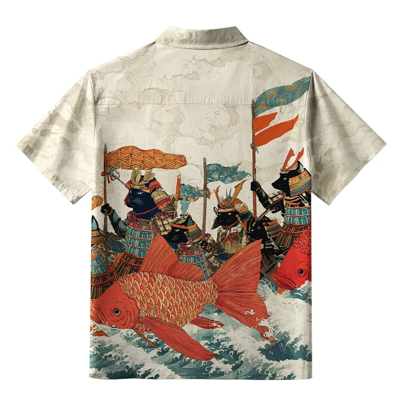 Tokyo-Tiger Marching Rat Samurai Button-up Shirt