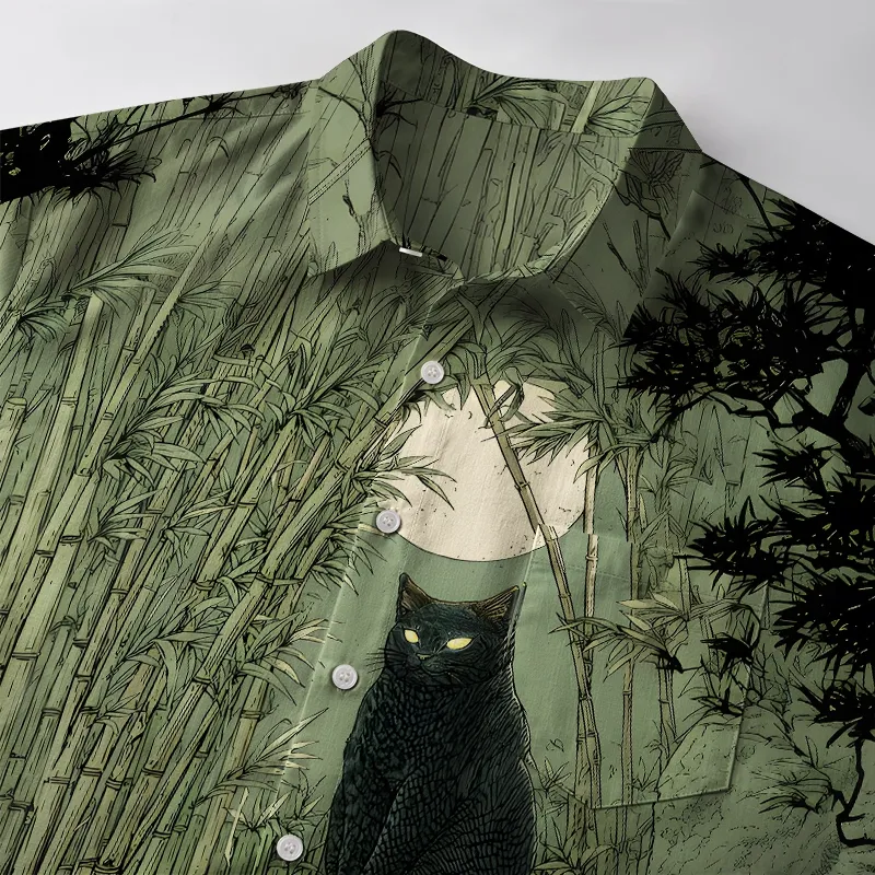 Tokyo-Tiger Cat Under The Moon Button-up Shirt