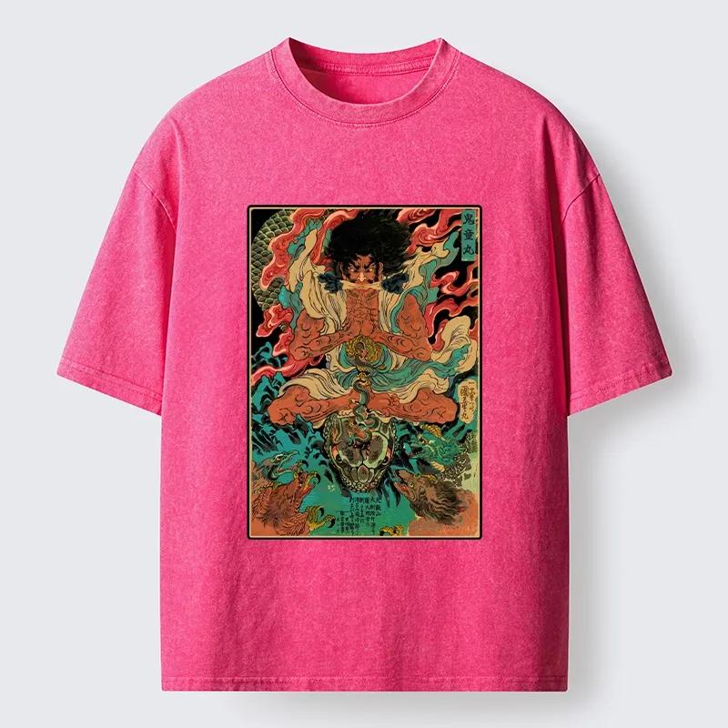 Tokyo-Tiger Classic Japanese Oni Painting Washed T-Shirt