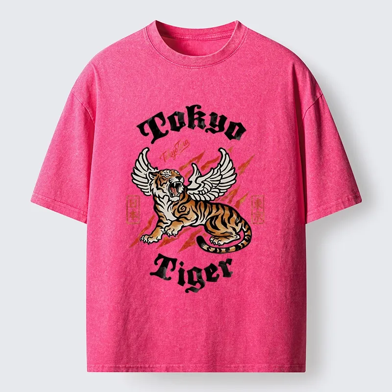 Tokyo-Tiger With Wings Art Washed T-Shirt Sale