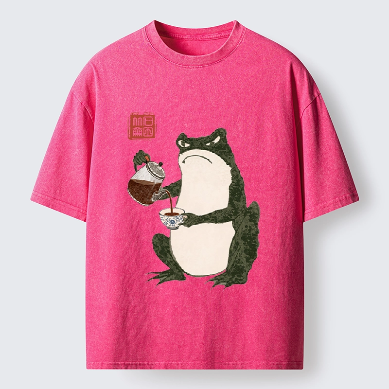 Tokyo-Tiger Frog With A Serious Tea Break Washed T-Shirt