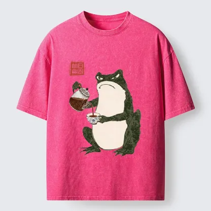 Tokyo-Tiger Frog With A Serious Tea Break Washed T-Shirt