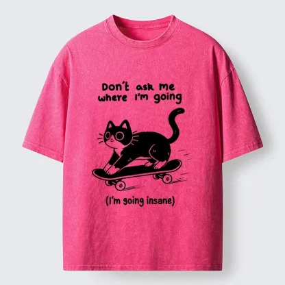 Tokyo-Tiger Black Cat Skating Away From Sanity Washed T-Shirt
