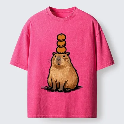 Tokyo-Tiger Funny Capybara Orange Meme Washed T-Shirt