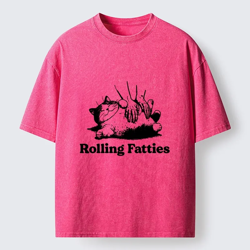 Tokyo-Tiger Rolling Fatties Cat Massage Meme Washed T-Shirt