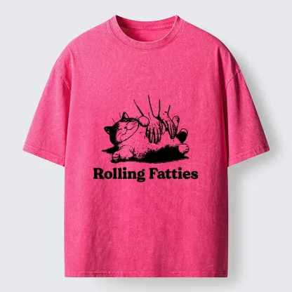 Tokyo-Tiger Rolling Fatties Cat Massage Meme Washed T-Shirt