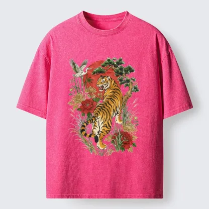 Tokyo-Tiger Majestic Tiger Under The Red Sun Washed T-Shirt