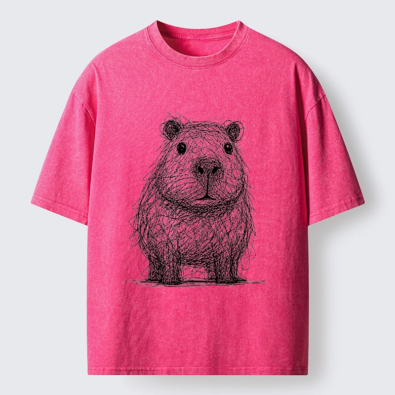 Tokyo-Tiger Capybara Chaos Sketch Washed T-Shirt
