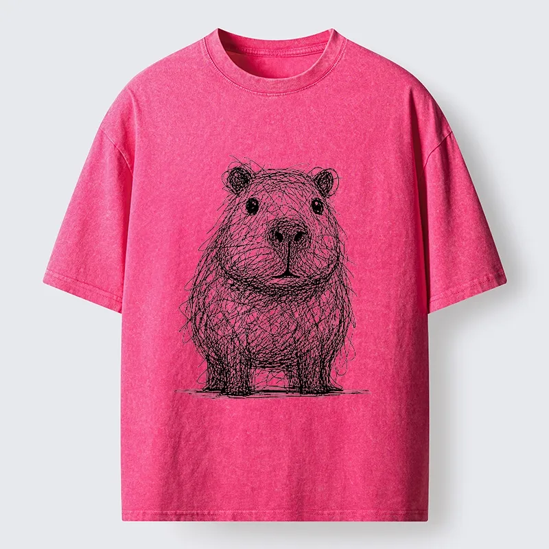 Tokyo-Tiger Capybara Chaos Sketch Washed T-Shirt