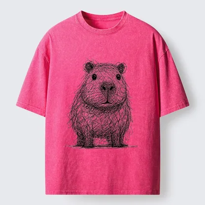 Tokyo-Tiger Capybara Chaos Sketch Washed T-Shirt