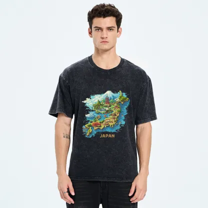 Tokyo-Tiger Funny Japanese Map Washed T-Shirt