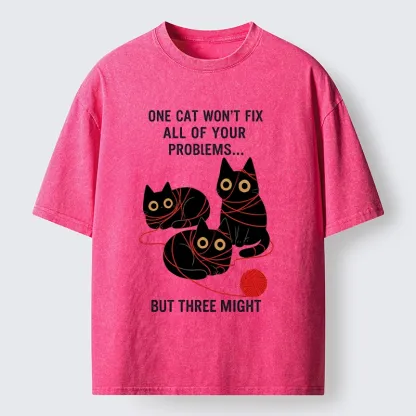 Tokyo-Tiger Three Cats Fix All Problems Washed T-Shirt