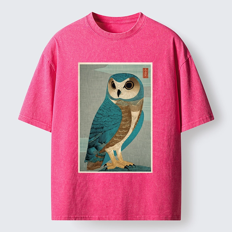 Tokyo-Tiger Vintage Owl Woodblock Art Washed T-Shirt