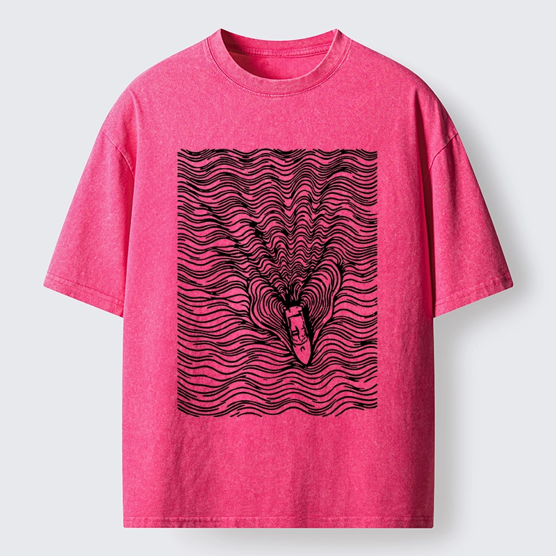 Tokyo-Tiger Line Art Boat On The Ocean Washed T-Shirt