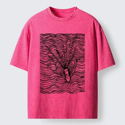 Tokyo-Tiger Line Art Boat On The Ocean Washed T-Shirt