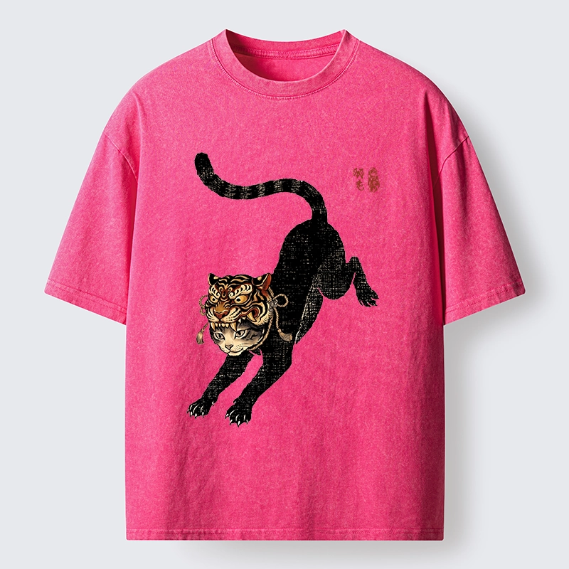 Tokyo-Tiger Cat With Tiger Mask Cool Art Washed T-Shirt
