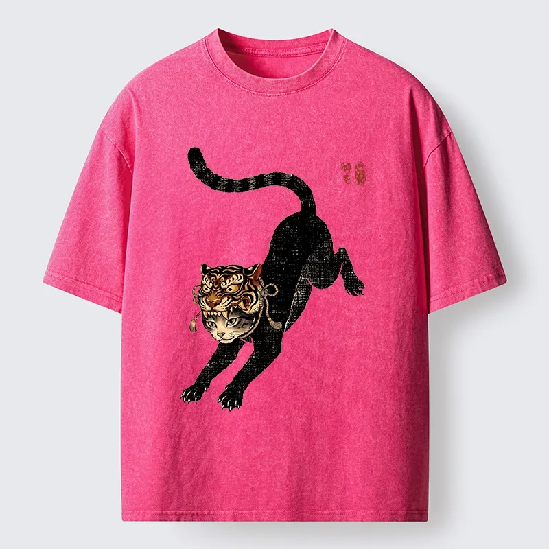 Tokyo-Tiger Cat With Tiger Mask Cool Art Washed T-Shirt