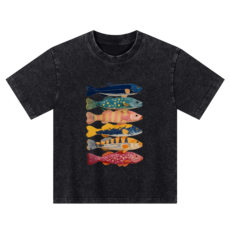 Tokyo-Tiger Colorful Fish Art Collection Kids Washed T-Shirt